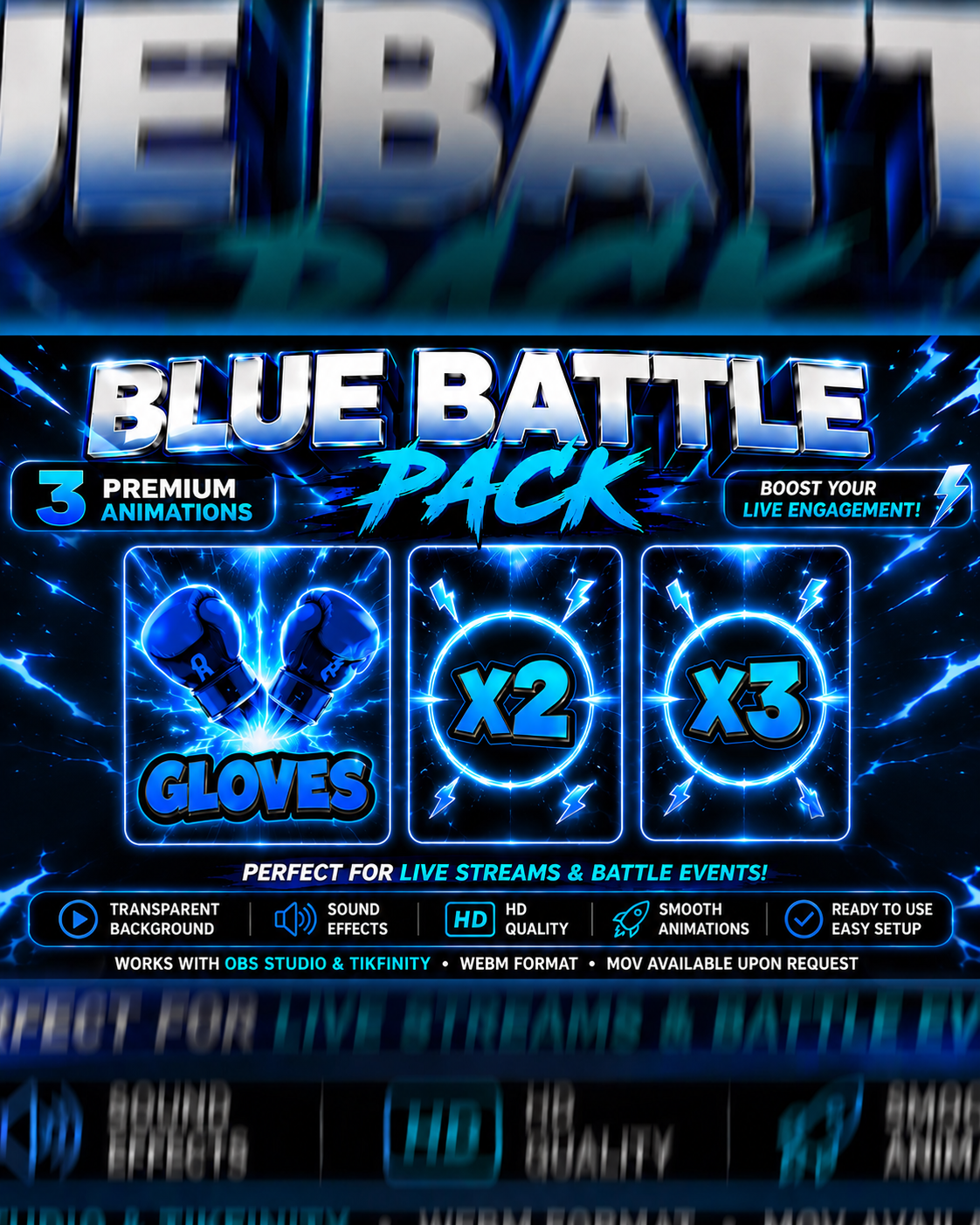 TikTok Live Blue Battle Animations Pack | Snipe Gloves Tap Tap | Stream Effects WebM Overlay