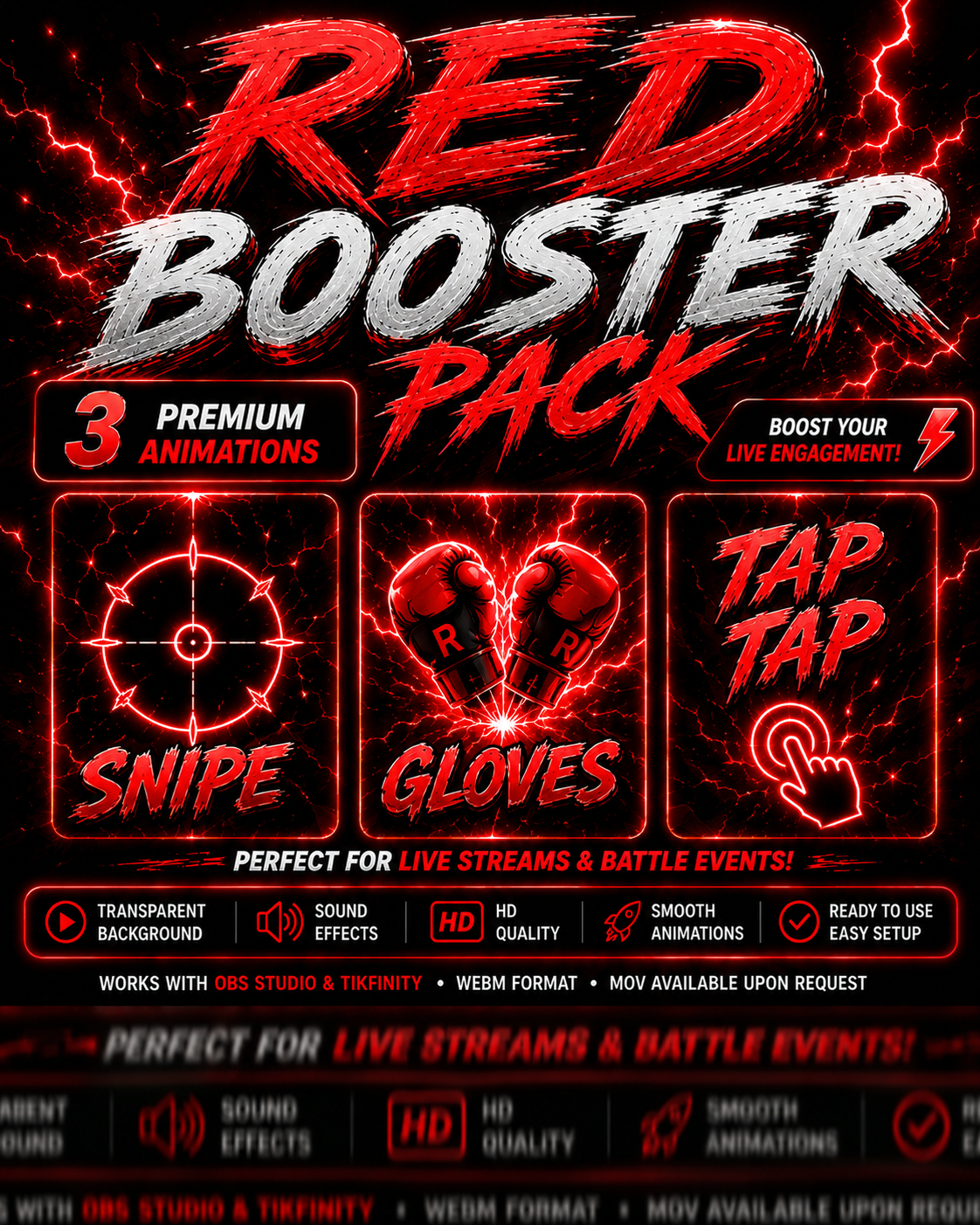3D Red Booster Pack | X2, X3 & Glove | TikTok LIVE Animations | Instant Download