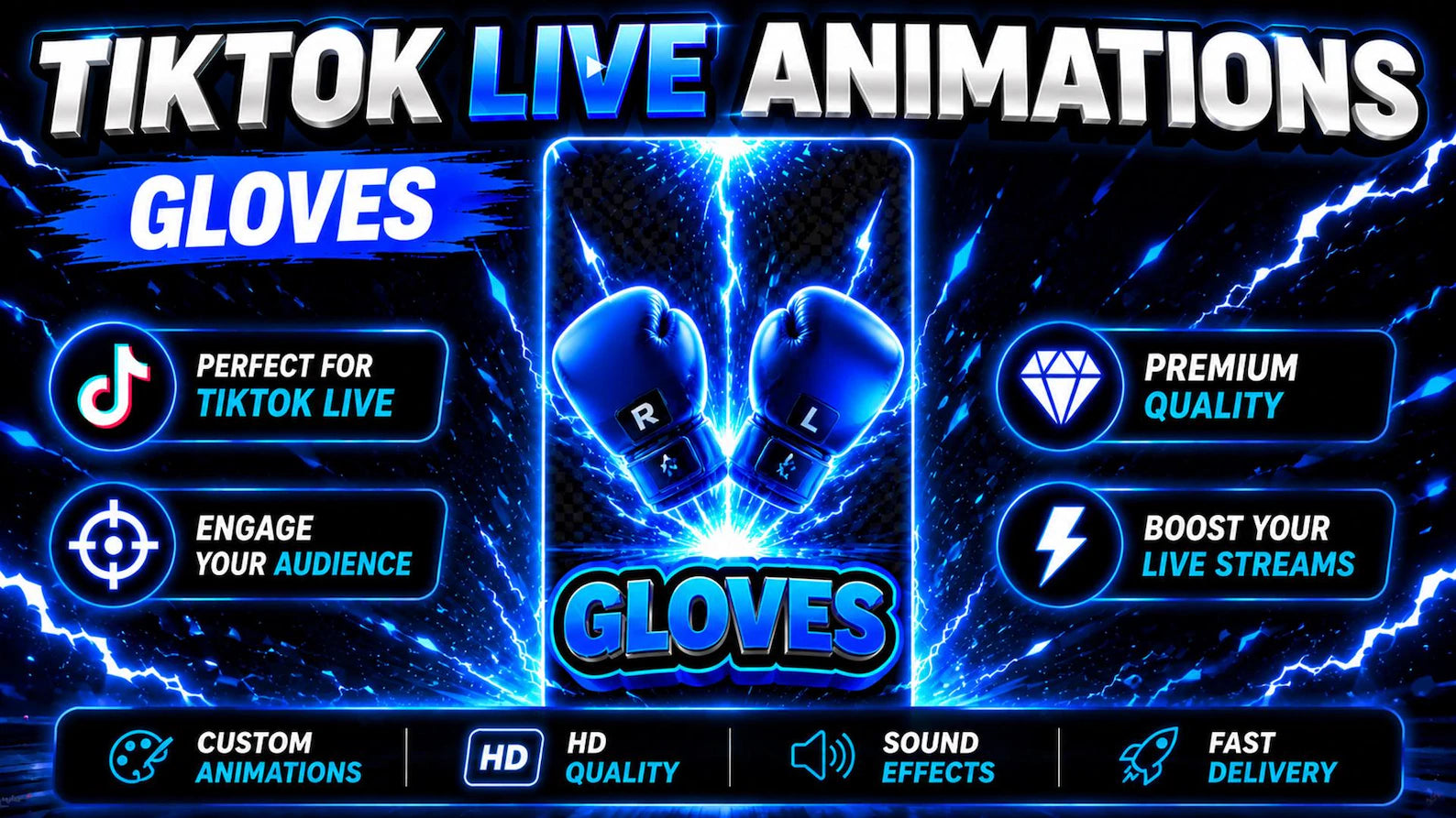 TikTok Live Blue Battle Animations Pack | Snipe Gloves Tap Tap | Stream Effects WebM Overlay