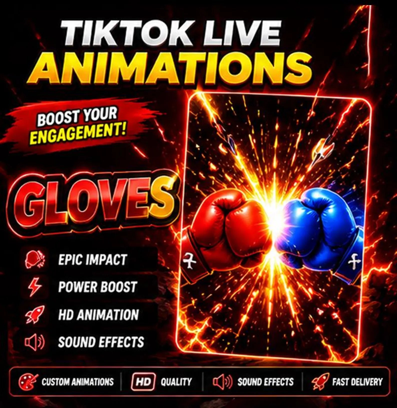 TikTok Live Gloves Battle Animation Overlay, HD Stream Effect (Digital Download)