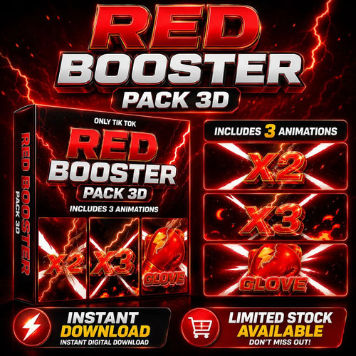 3D Red Booster Pack | X2, X3 & Glove | TikTok LIVE Animations | Instant Download