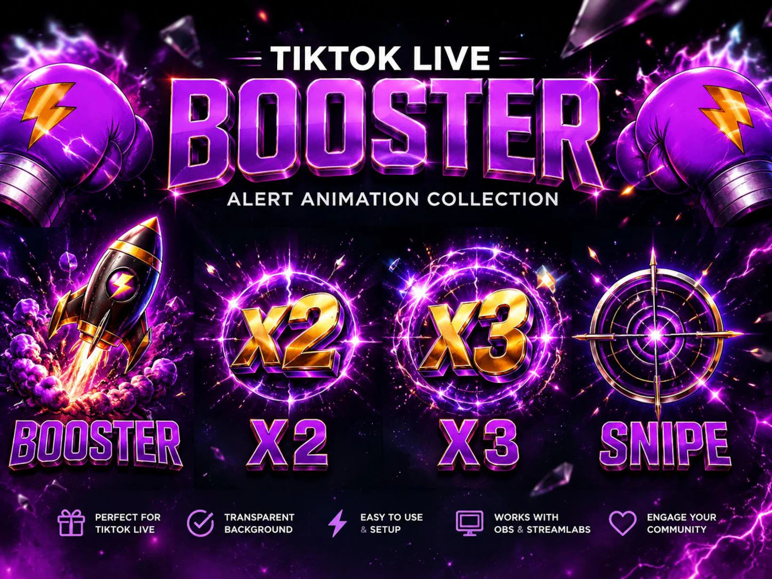 TikTok LIVE Booster Alert Animations | X2, X3, Snipe (WebM)