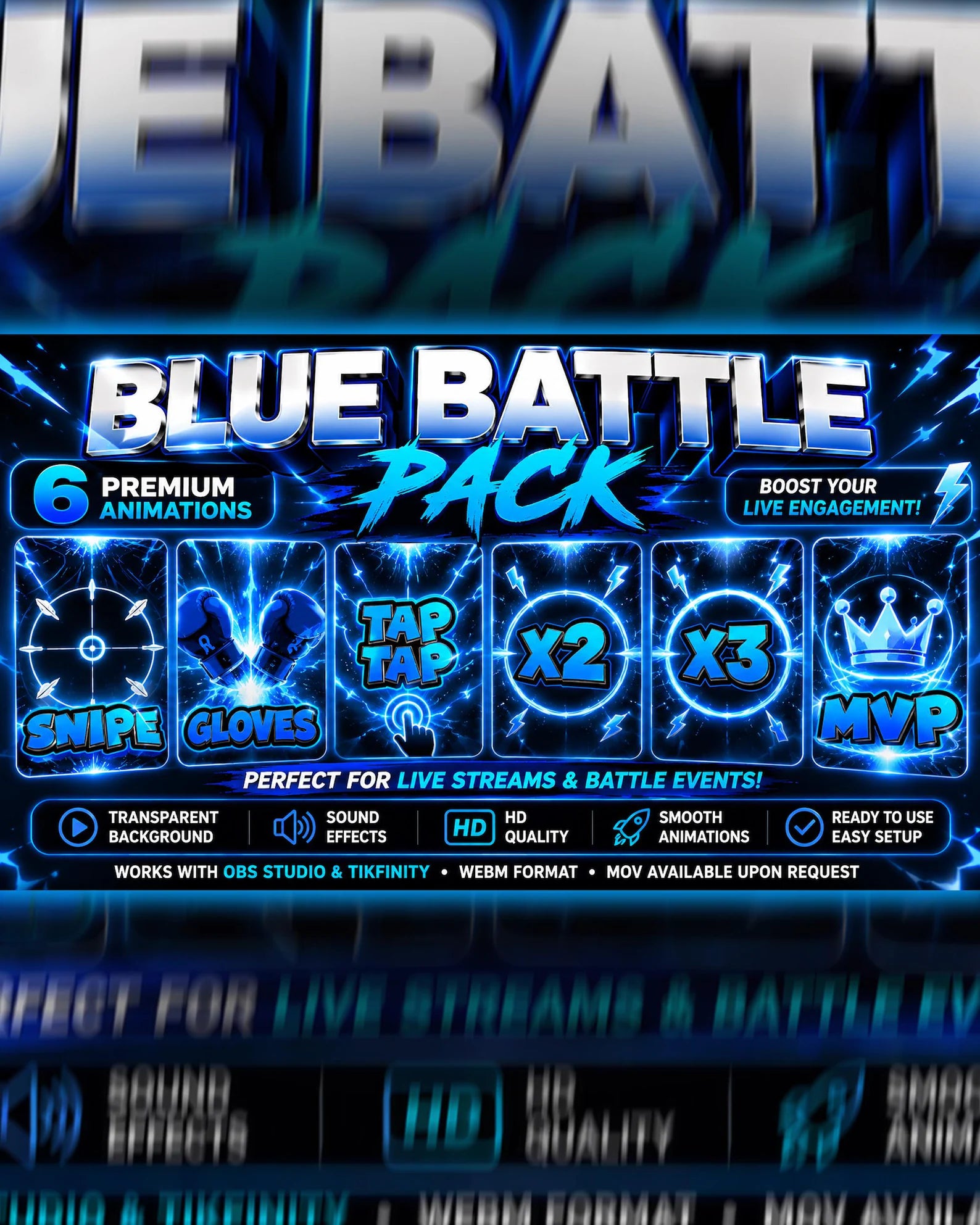 TikTok Live Blue Battle Animations Pack | Snipe Gloves Tap Tap | Stream Effects WebM Overlay