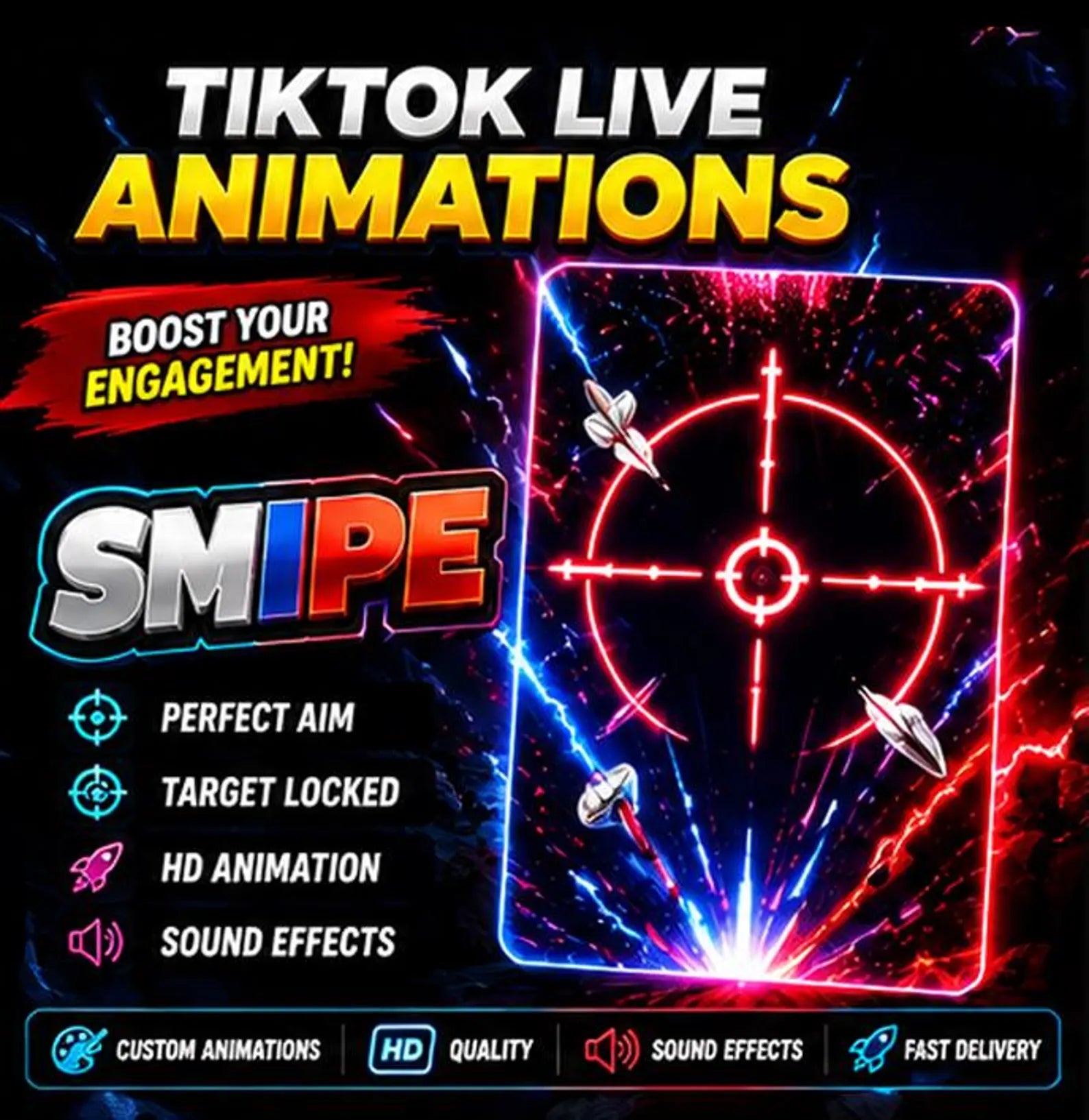 Digital productTikTok Live Animations Pack | MVP, Tap Tap, X2, X3, Gloves, Snipe Effects | Stream Overlays