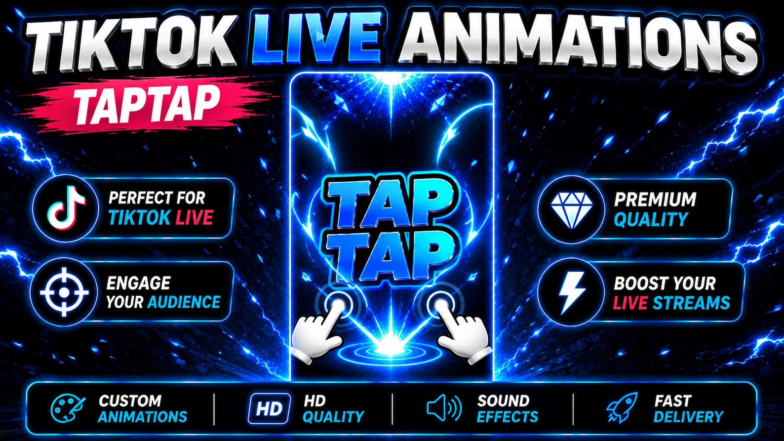 TikTok Live Blue Battle Animations Pack | Snipe Gloves Tap Tap | Stream Effects WebM Overlay