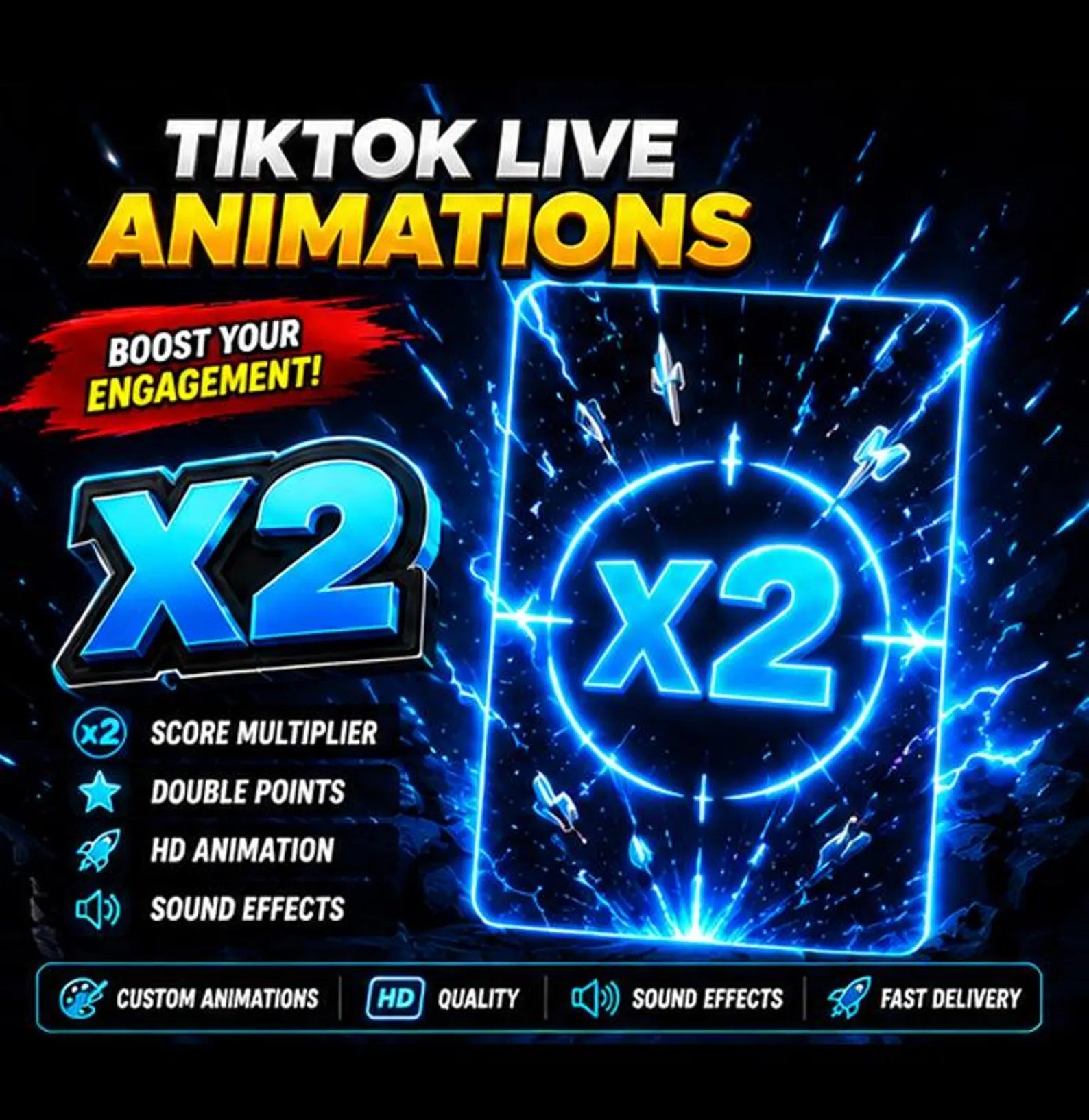 Digital productTikTok Live Animations Pack | MVP, Tap Tap, X2, X3, Gloves, Snipe Effects | Stream Overlays