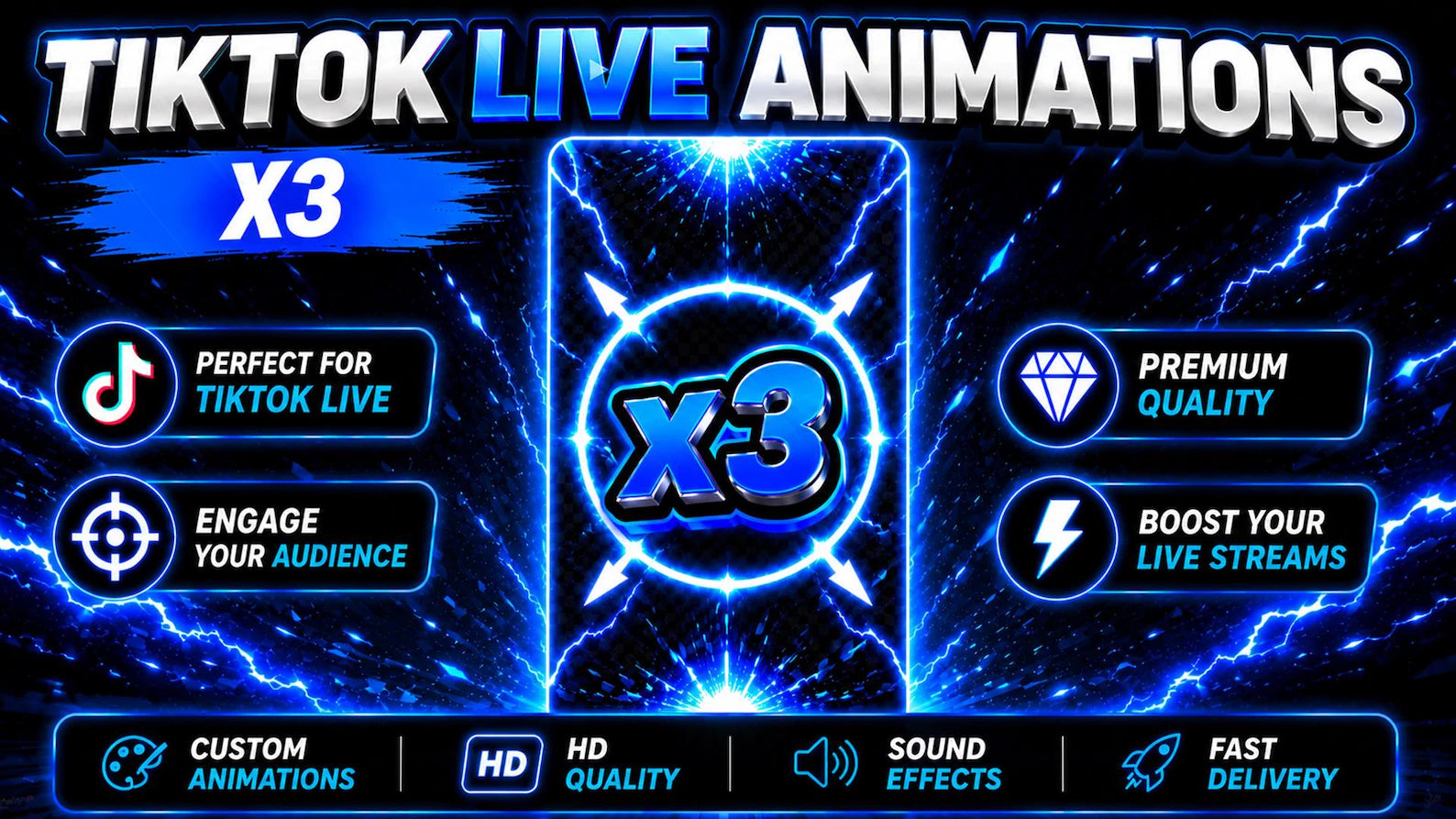 TikTok Live Blue Battle Animations Pack | Snipe Gloves Tap Tap | Stream Effects WebM Overlay